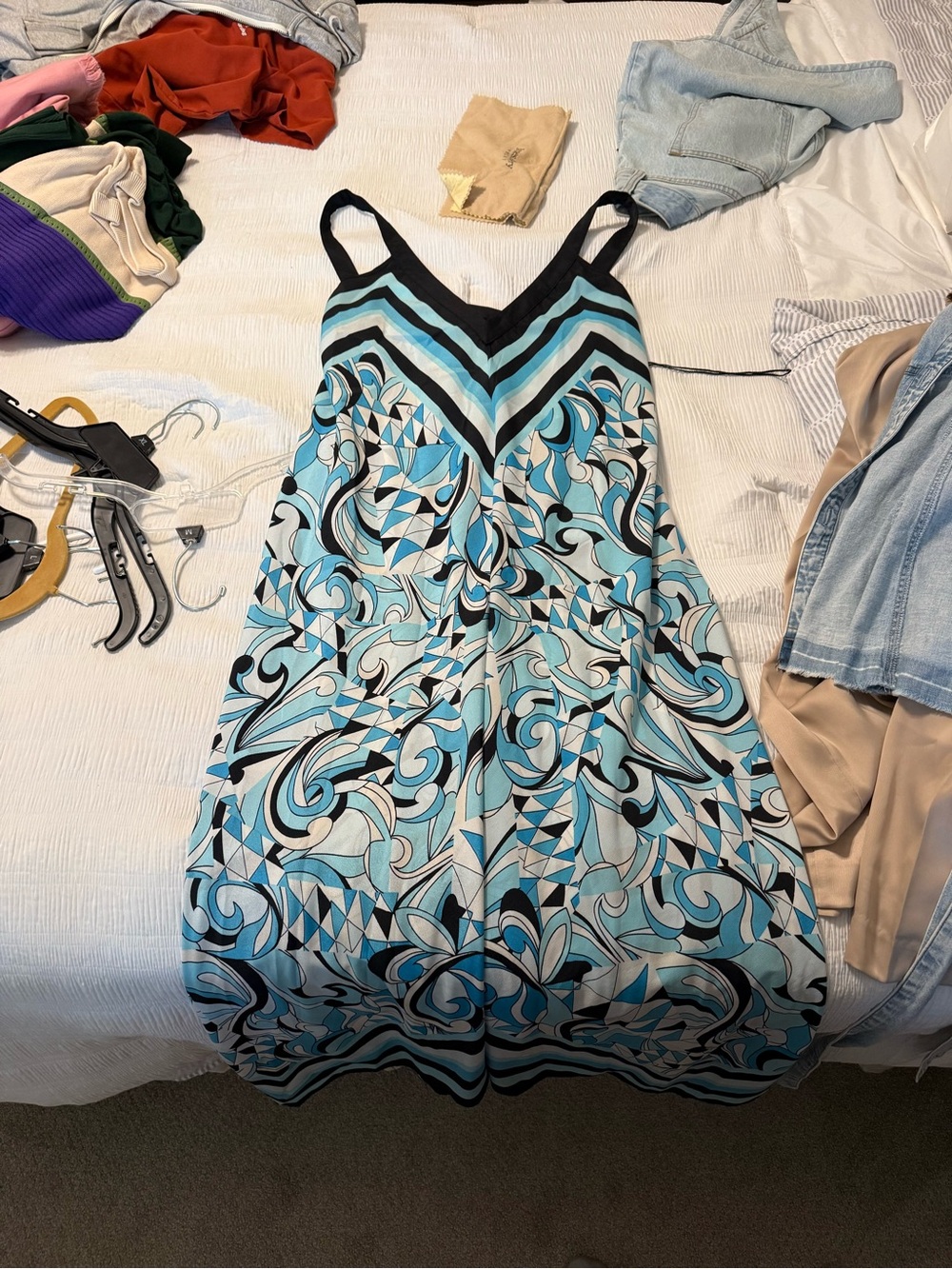 Ronni Nicole Blue Black and White Geometric Maxi Dress